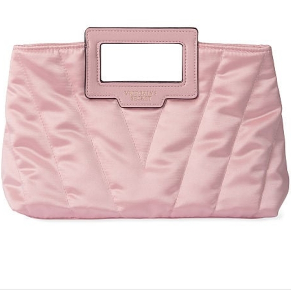 Nip luxury VS dusty pink satin handle quilt spring clutch limited ed prom maid - Picture 1 of 7
